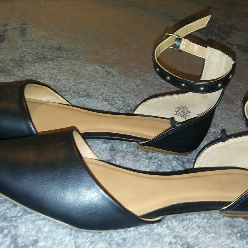 Faux leather Studded Ankle Strap Flats